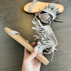 Gray Fringe Sandals